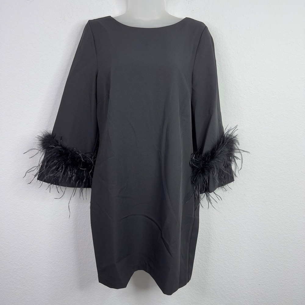Sam Edelman Dress Womens 4 Black Feather Cuff Hollywood Glam Cocktail Minimalist